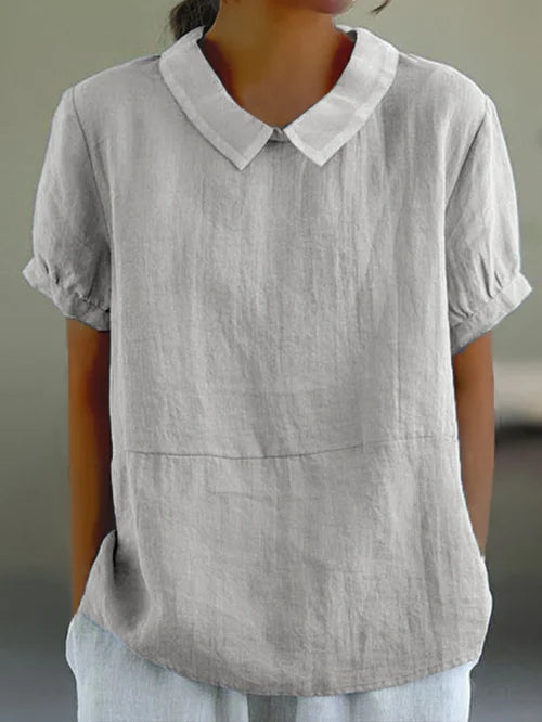 Classic Cotton &Linen Solid Color Top Natural Comfort with Effortless Style
