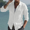 Vintage Solid Linen Shirt with Turn-Down Collar