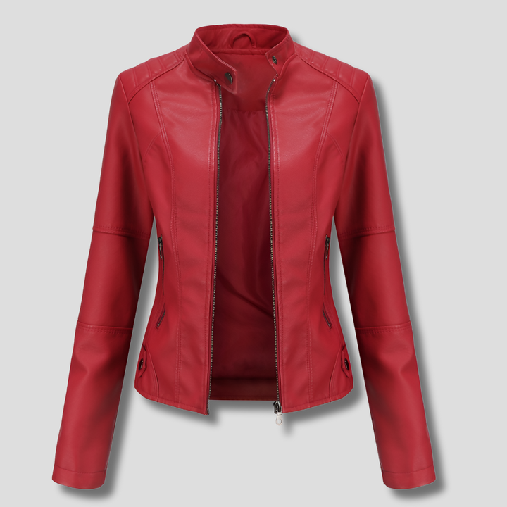 Women’s Fitted Red Leather Moto Jacket
