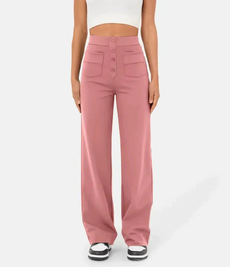 Women's High Waist Straight Leg Elastic Casual Pants