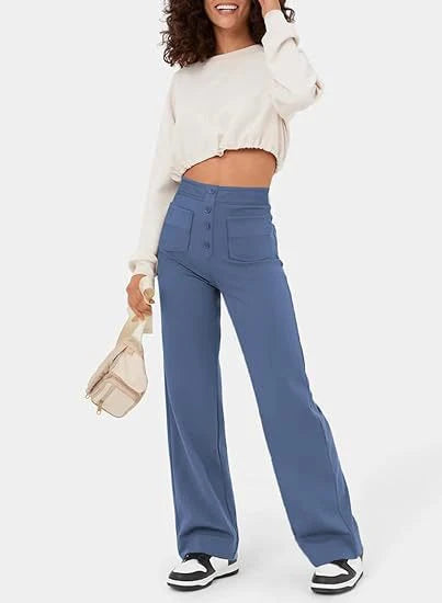 Women's High Waist Straight Leg Elastic Casual Pants