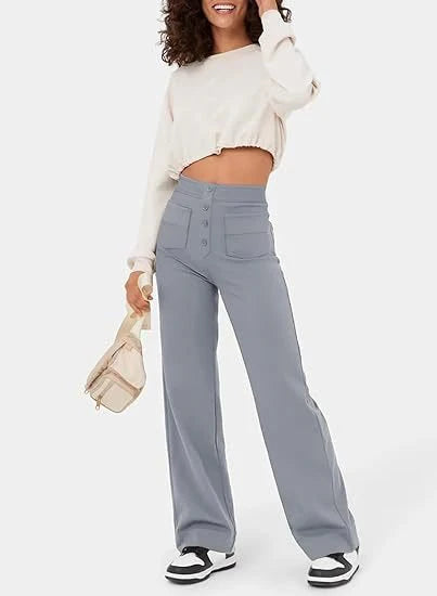 Women's High Waist Straight Leg Elastic Casual Pants