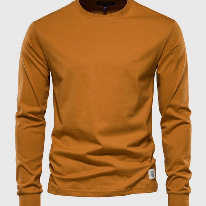Men's Cotton Long-Sleeved Shirt with Round Neck