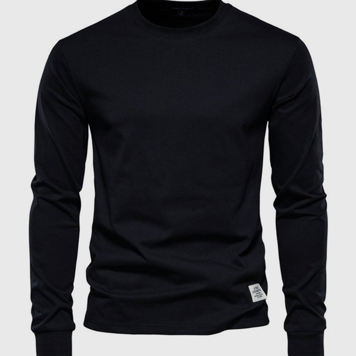 Men's Cotton Long-Sleeved Shirt with Round Neck