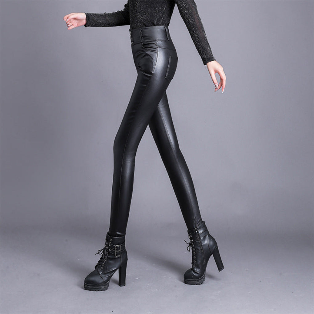 Women’s Stylish High‑Waist PU Leather Pants