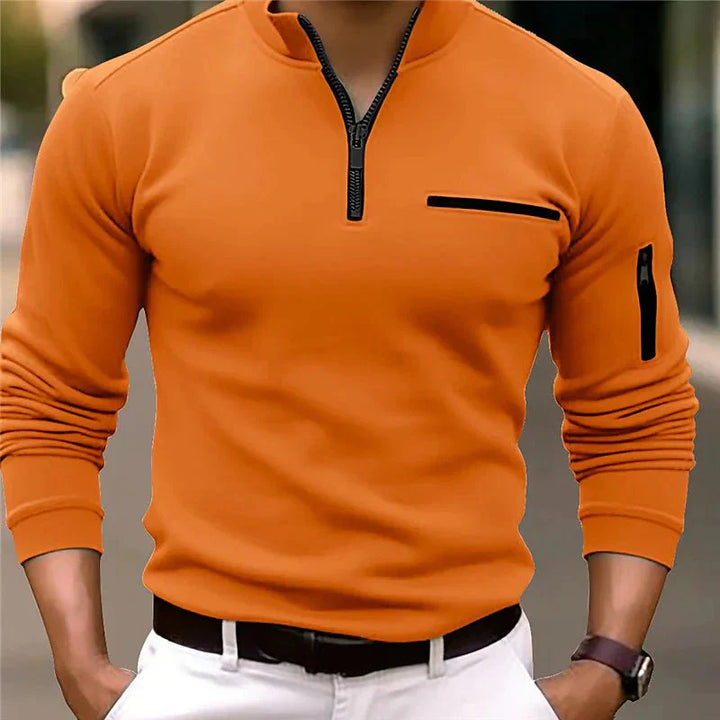 Men’s Spring Zip-Up Sweater with Chest Pocket